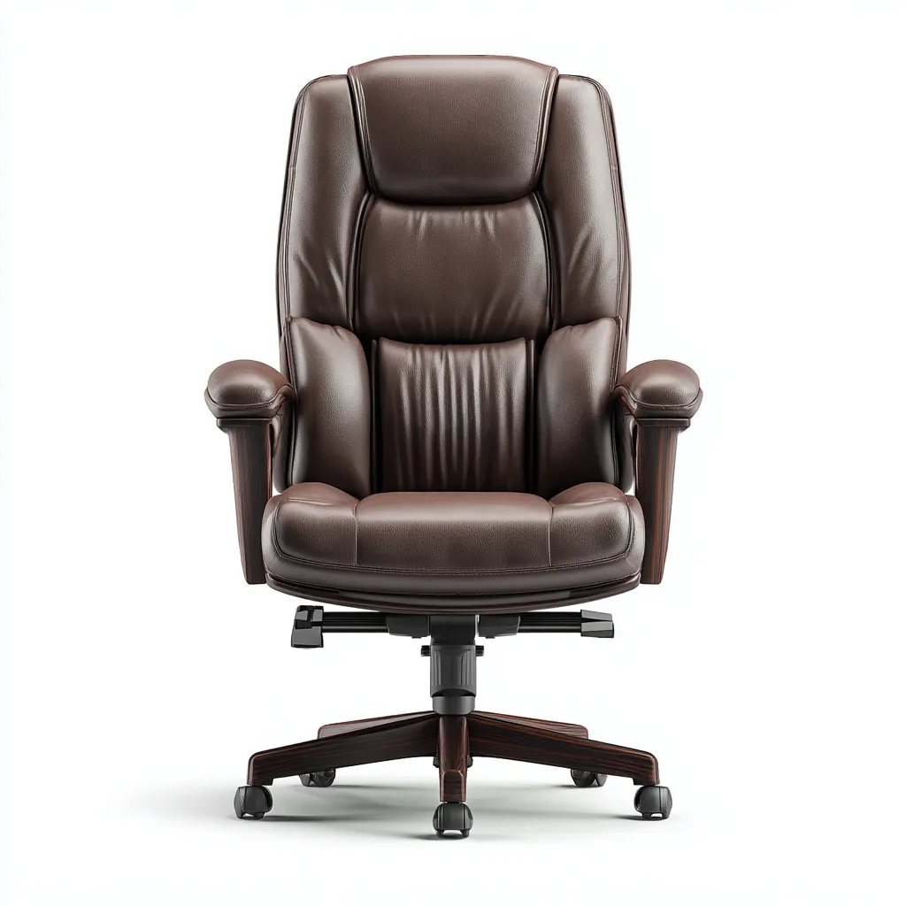 Sedia da ufficio - pelle-legno - 74x74x128 cm - marrone - direzionale-Roomgetmart