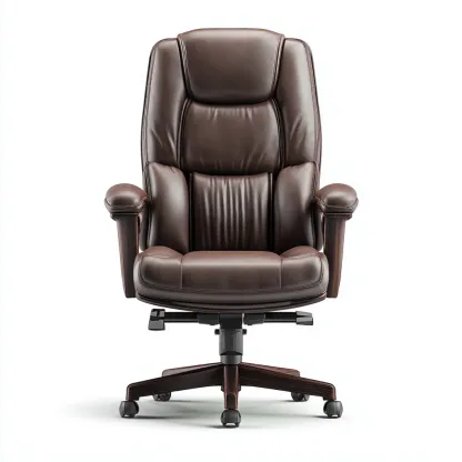 Sedia da ufficio - pelle-legno - 74x74x128 cm - marrone - direzionale-Roomgetmart