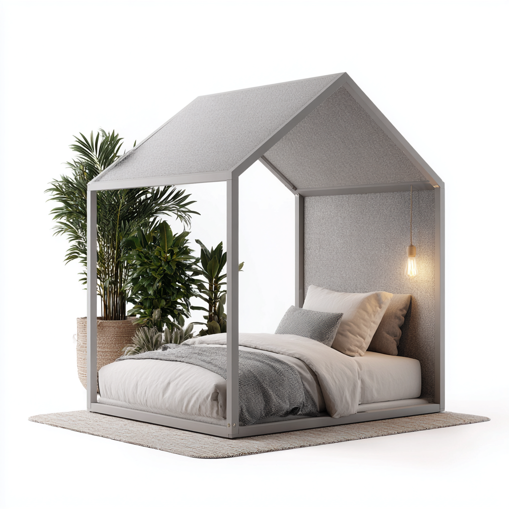 Letto per bambini-legno-160x120x165 cm-grigio-design a casetta-Roomgetmart