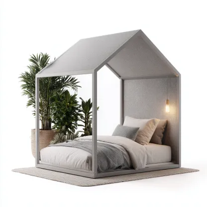 Letto per bambini-legno-160x120x165 cm-grigio-design a casetta-Roomgetmart