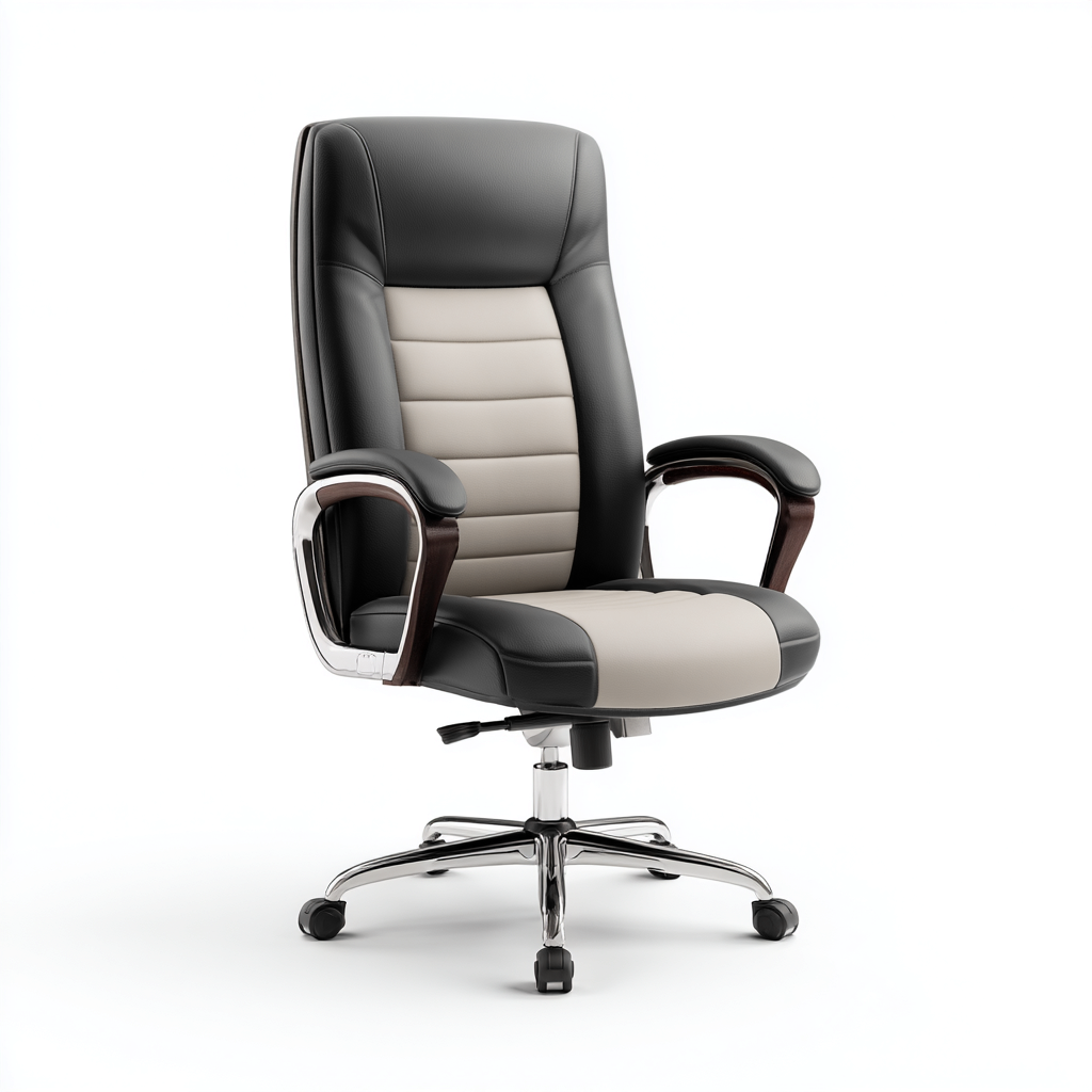 Sedia da ufficio ergonomica in similpelle colore nero-beige 65x70x120 cm design moderno-Luxegolab