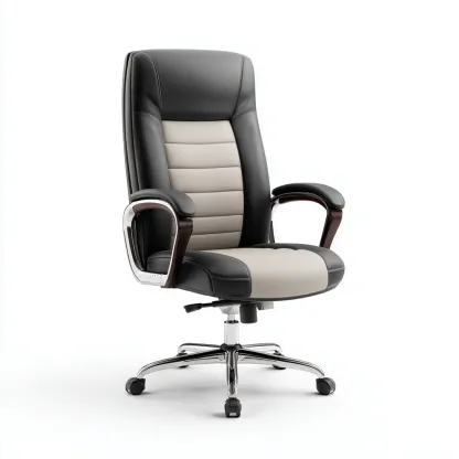 Sedia da ufficio ergonomica in similpelle colore nero-beige 65x70x120 cm design moderno-Luxegolab