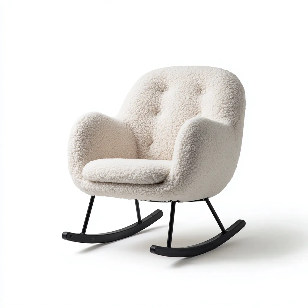 Sedia a dondolo tessuto bouclé-metallo 75x80x88 cm - bianco crema-nero - stile moderno-Luxegolab