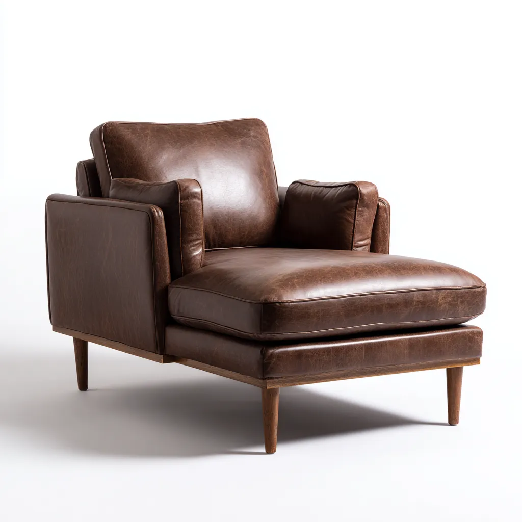 Chaise longue pelle-legno 145x90x85 cm - marrone - stile moderno-Luxegolab