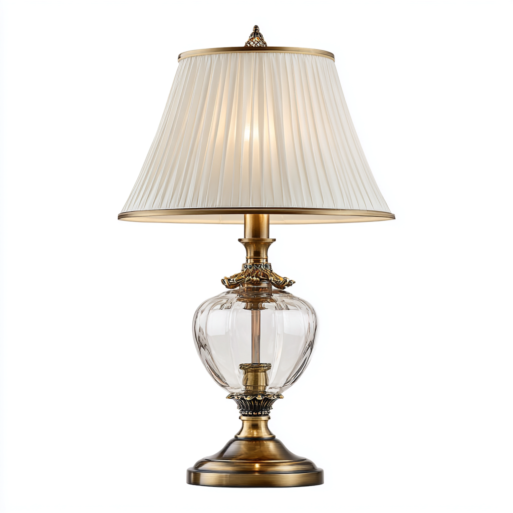 Lampada da tavolo in metallo e vetro 32x32x58 cm colore oro design classico per illuminazione interna-Luxegolab