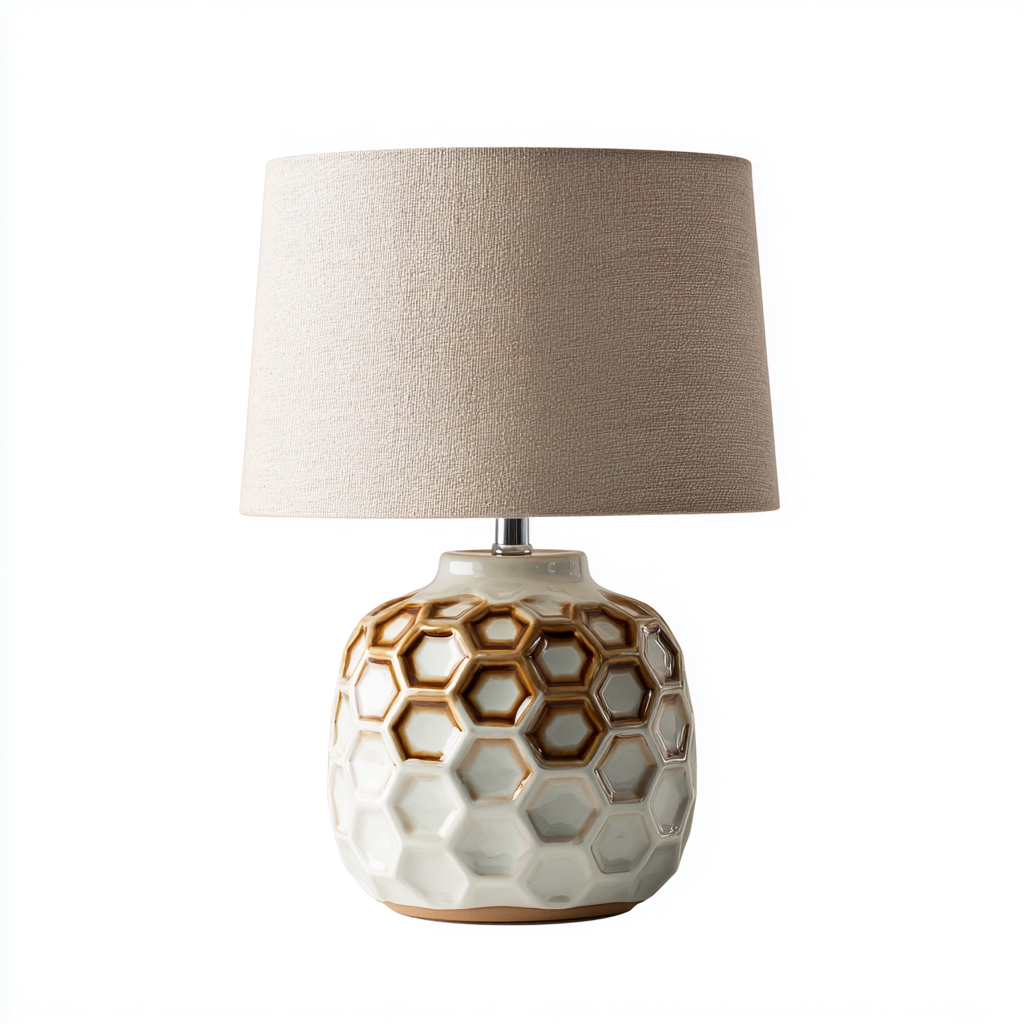Lampada da tavolo in ceramica e tessuto 26x26x48 cm - beige-marrone - design decorativo-Luxegolab