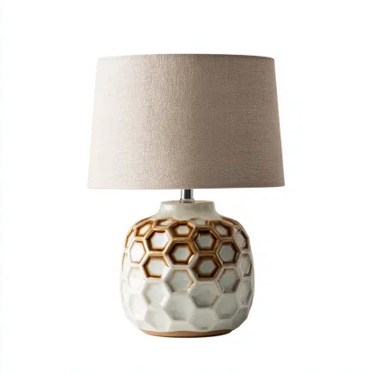 Lampada da tavolo in ceramica e tessuto 26x26x48 cm - beige-marrone - design decorativo-Luxegolab