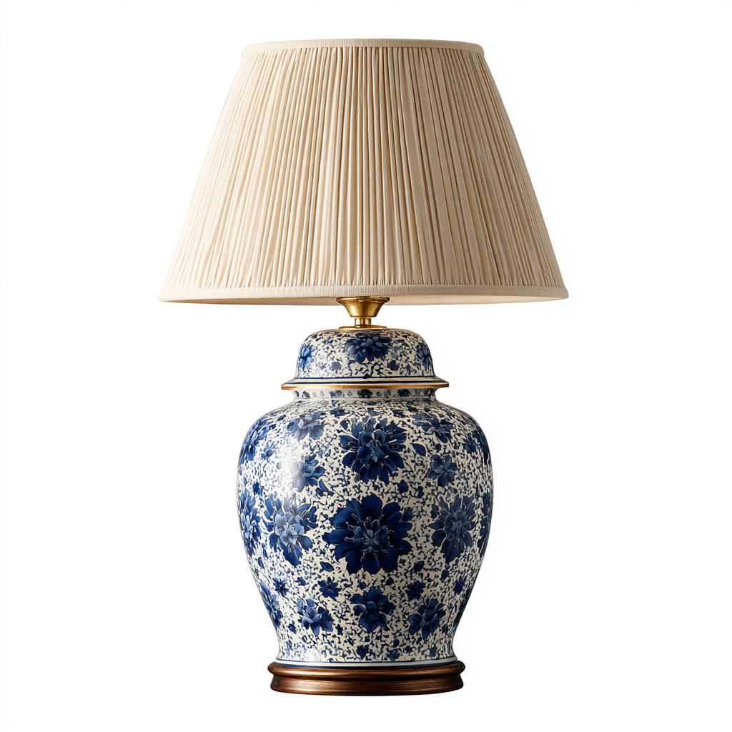Lampada da tavolo-ceramica-tessuto 30x30x50 cm-blu-crema-stile classico-Luxegolab