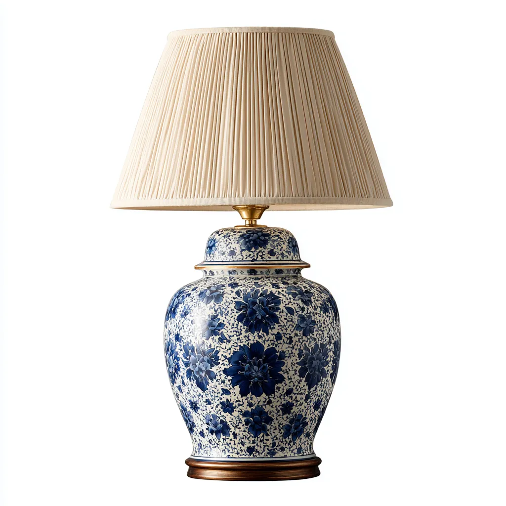 Lampada da tavolo-ceramica-tessuto 30x30x50 cm-blu-crema-stile classico-Luxegolab