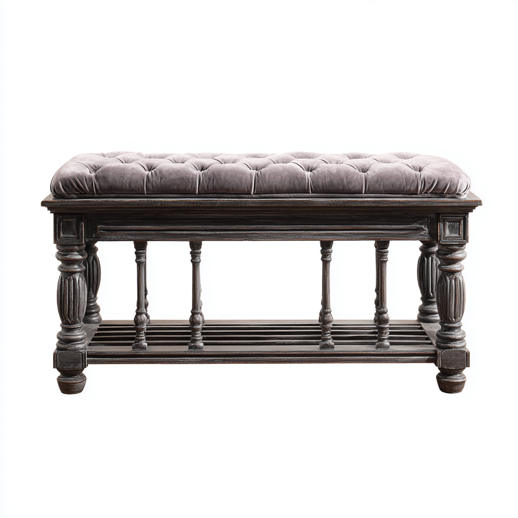 Panca per letto 115x43x51 cm - grigio-legno scuro - stile classico-Luxegolab