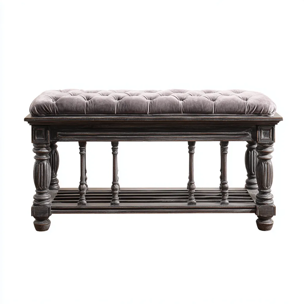 Panca per letto 115x43x51 cm - grigio-legno scuro - stile classico-Luxegolab