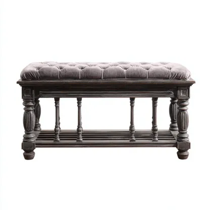 Panca per letto 115x43x51 cm - grigio-legno scuro - stile classico-Luxegolab