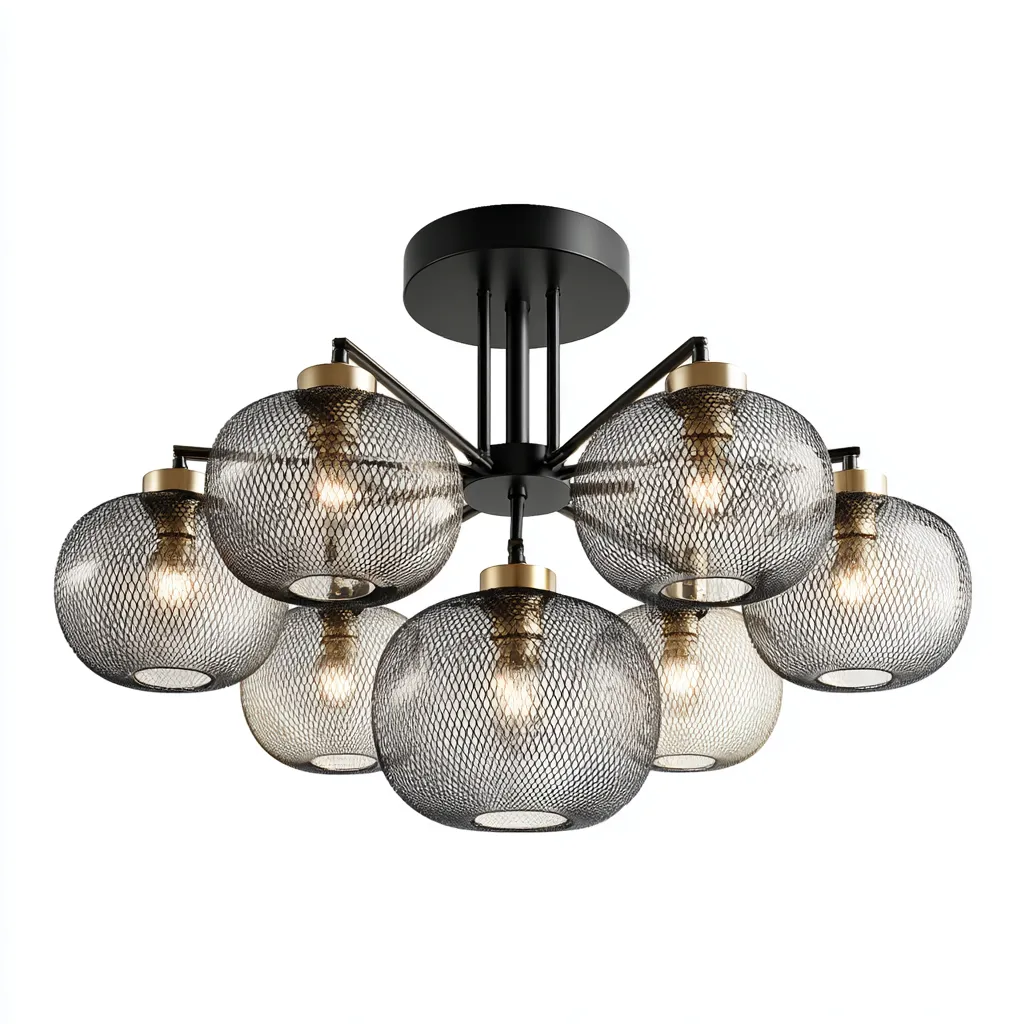 Lampada da soffitto 60x60x28 cm - metallo nero e dorato - design contemporaneo-Luxegolab