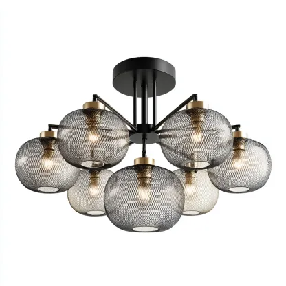 Lampada da soffitto 60x60x28 cm - metallo nero e dorato - design contemporaneo-Luxegolab