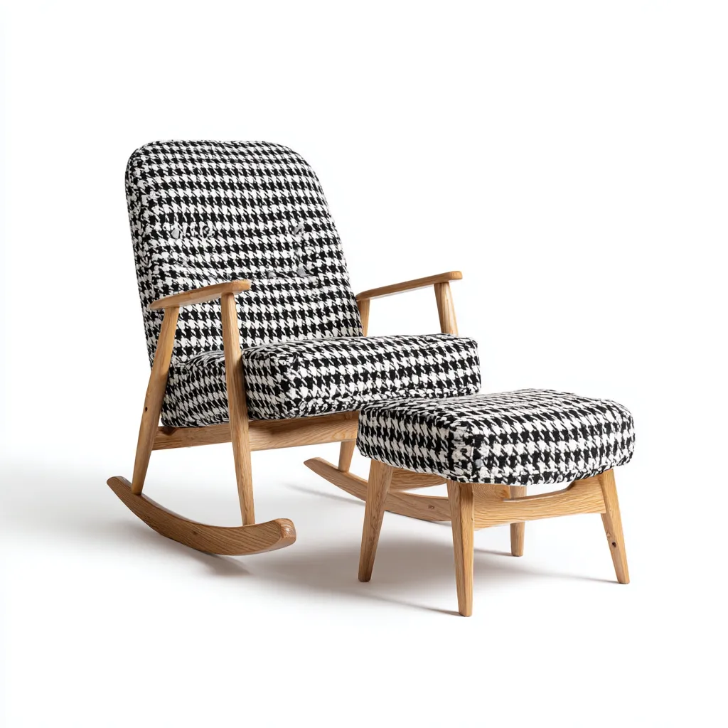 Sedia a dondolo legno-tessuto 72x85x100 cm - nero-bianco - stile moderno-Luxegolab