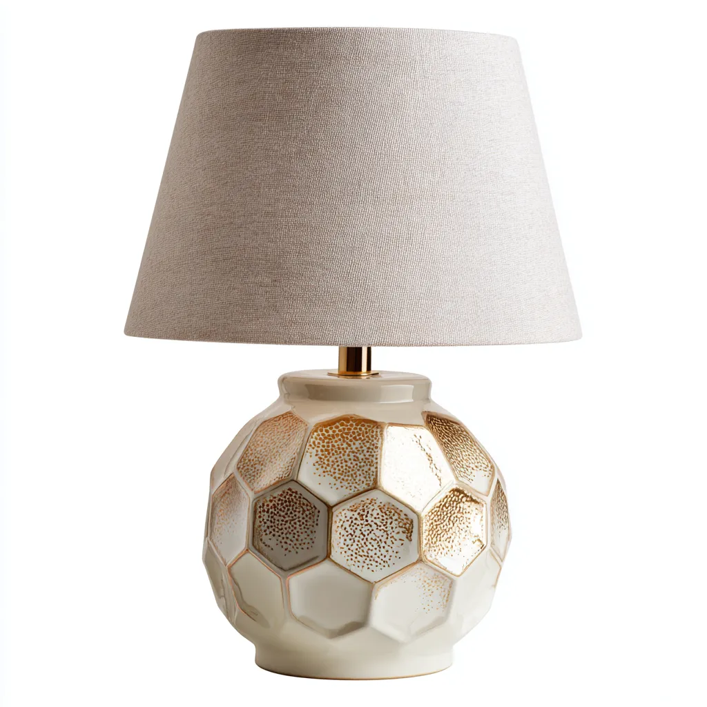 Lampada da tavolo ceramica e tessuto 26x26x45 cm - beige-oro-avorio - design moderno-Luxegolab