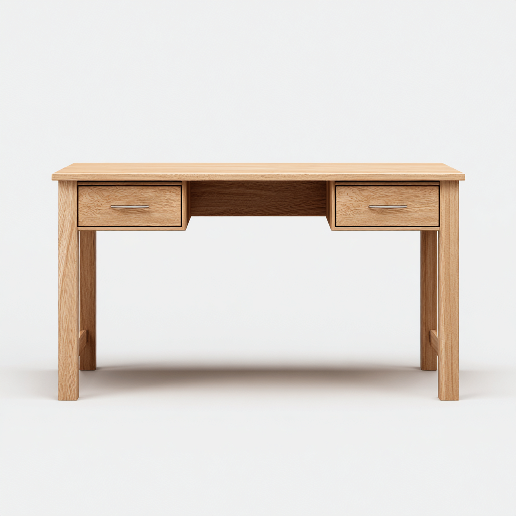 Scrivania in legno massello 135x58x78 cm - legno naturale - con 2 cassetti-Luxegolab