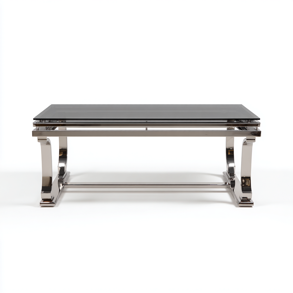 Tavolino da caffè Vetro-Metallo 120x60x45 cm - Nero-Argento - Design moderno-Luxegolab