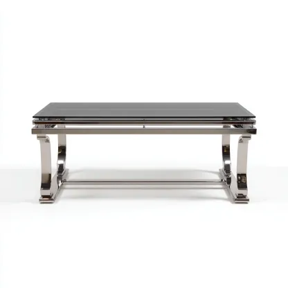 Tavolino da caffè Vetro-Metallo 120x60x45 cm - Nero-Argento - Design moderno-Luxegolab