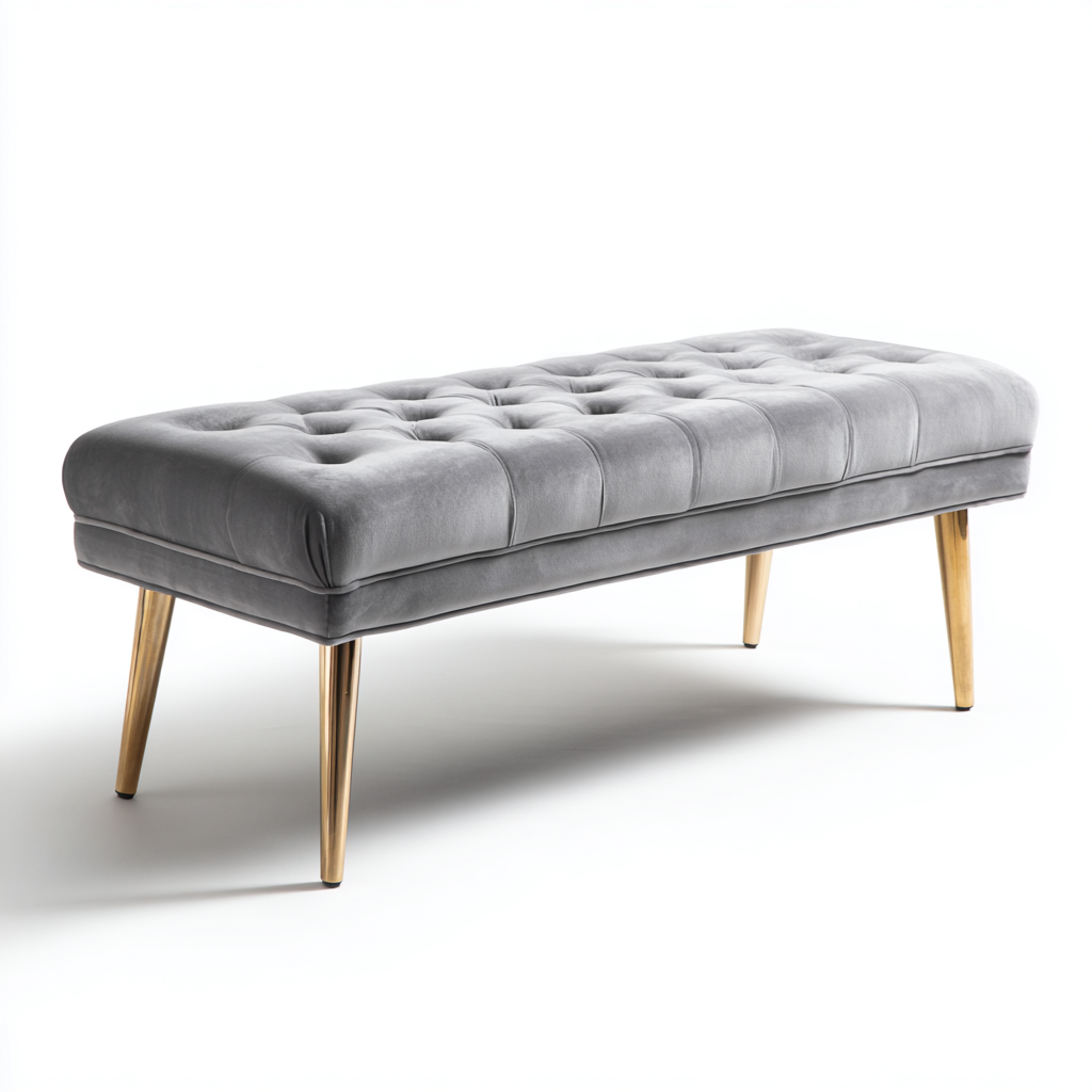 Panca per letto 110x40x45 cm - struttura in metallo e velluto - grigio-dorato - design contemporaneo per camera-Luxegolab