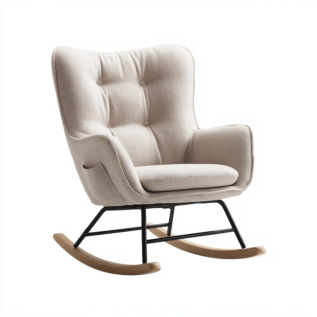 Sedia a dondolo tessuto 78x76x95 cm - avorio-nero-legno - design moderno-Luxegolab