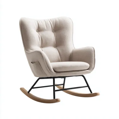 Sedia a dondolo tessuto 78x76x95 cm - avorio-nero-legno - design moderno-Luxegolab