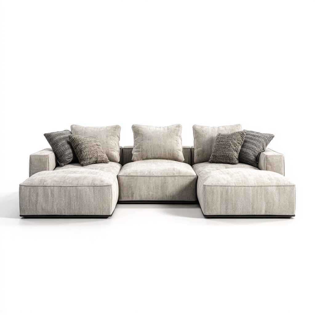 Set divani tessuto 330x170x85 cm - beige chiaro-grigio - stile moderno-Luxegolab