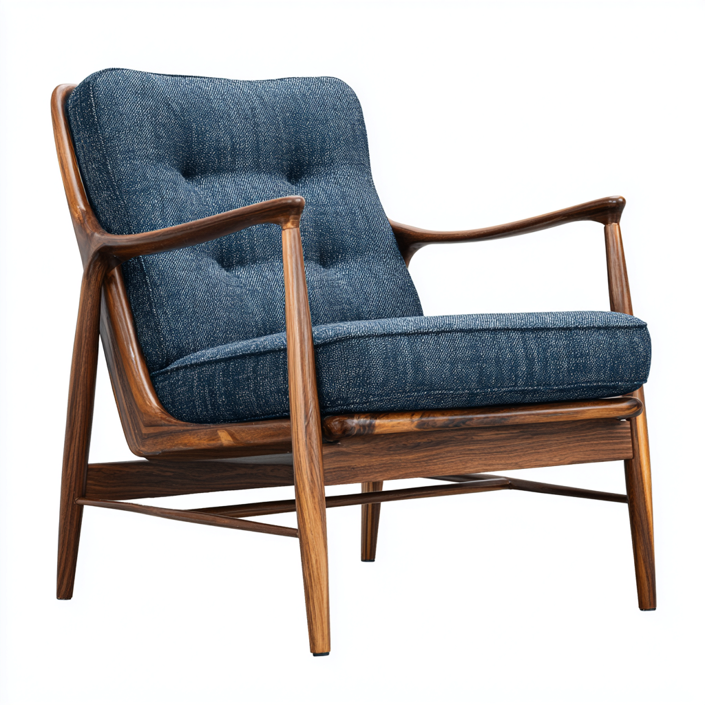 Poltrona tessuto-legno 75x85x90 cm - blu-legno naturale - stile moderno-Luxegolab