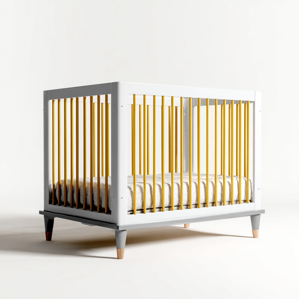 Lettino per bambini 122x70x93 cm - bianco-giallo - design moderno-Luxegolab