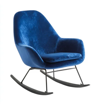 Sedia a dondolo moderna imbottita 75x85x100 cm colore blu design contemporaneo-Luxegolab