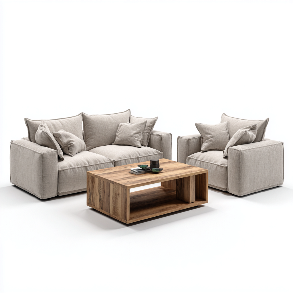 Set divani tessuto-legno 165x95x85 cm - beige chiaro - stile moderno-Luxegolab