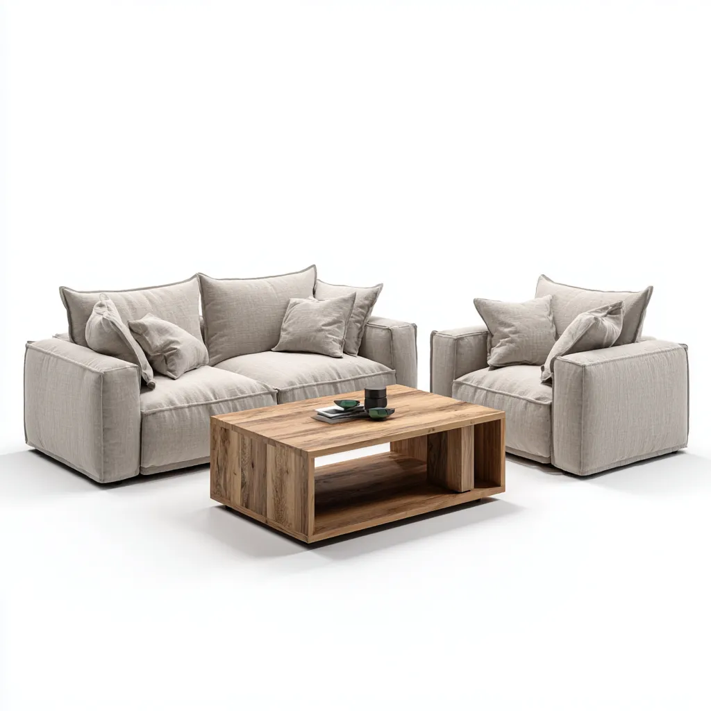 Set divani tessuto-legno 165x95x85 cm - beige chiaro - stile moderno-Luxegolab