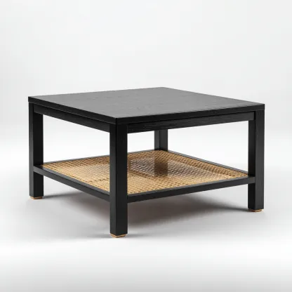 Tavolino da caffè legno-rattan 80x80x45 cm - nero-naturale - stile moderno-Luxegolab