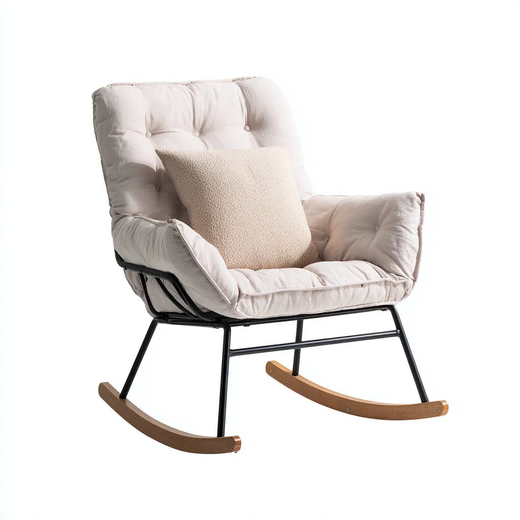 Sedia a dondolo Tessuto-Metallo 92x80x95 cm - Beige - Design moderno-Luxegolab