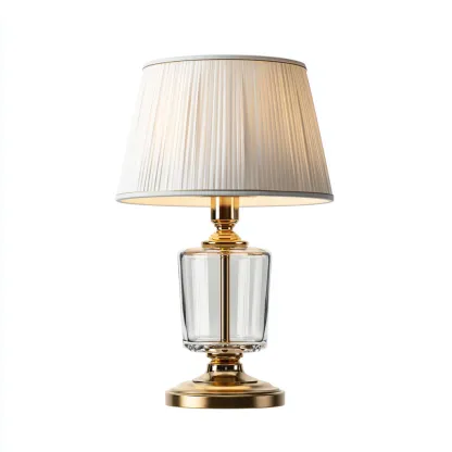 Lampada da tavolo-metallo-vetro-tessuto 28x28x45 cm-oro-bianco-stile classico-Luxegolab