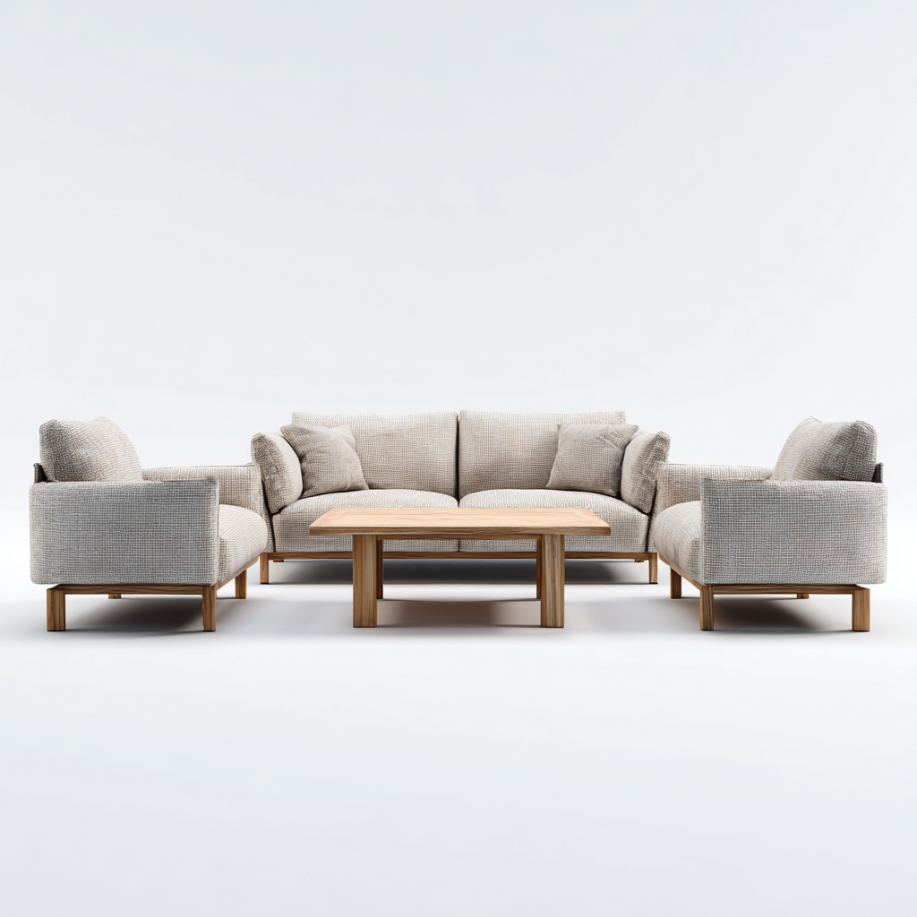 Set divani Tessuto-Legno 230x90x92 cm - Beige - Design moderno-Luxegolab