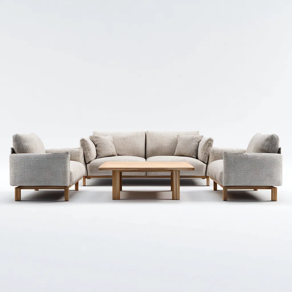 Set divani Tessuto-Legno 230x90x92 cm - Beige - Design moderno-Luxegolab