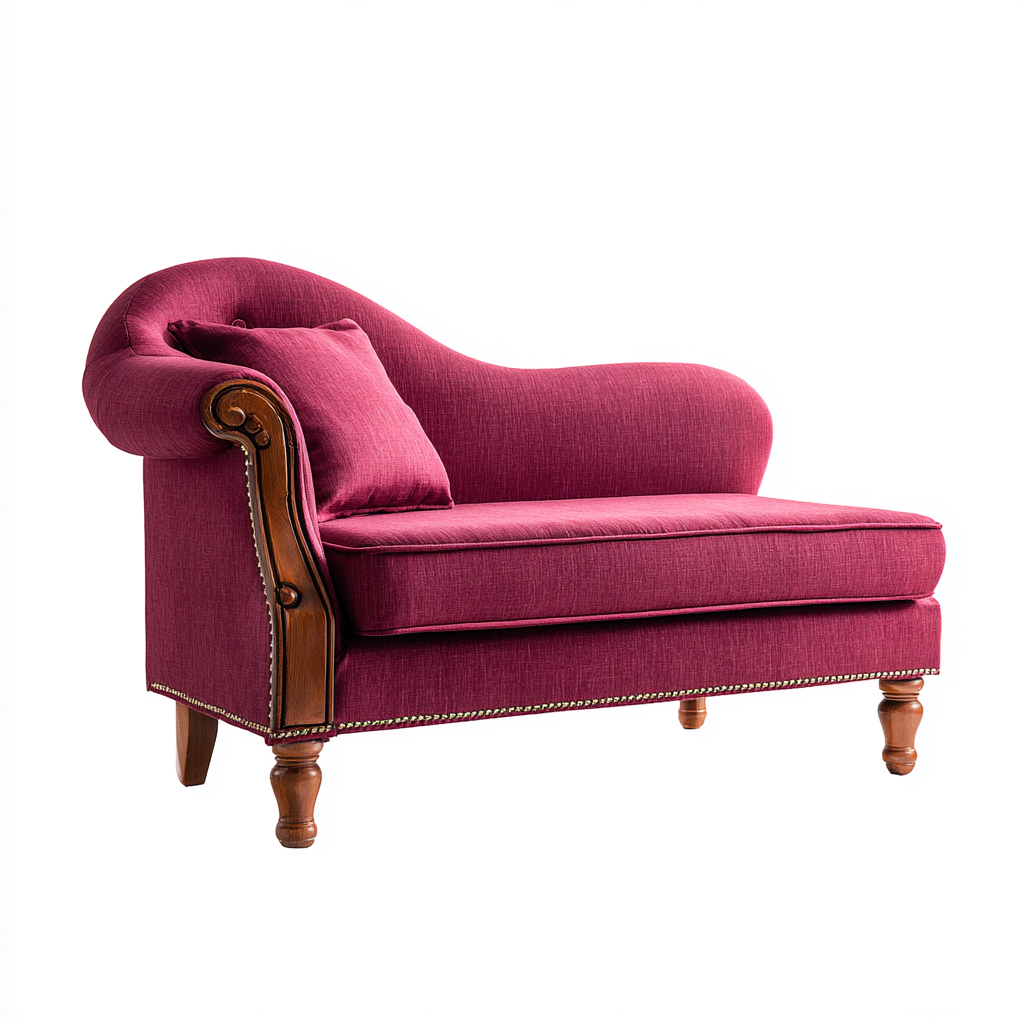 Chaise longue in tessuto e legno 170x78x88 cm - rosso-legno naturale - stile classico-Luxegolab