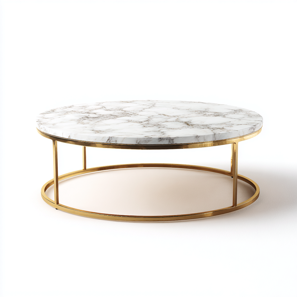 Tavolino da caffè marmo-metallo 85x85x40 cm - bianco-oro - stile moderno-Luxegolab