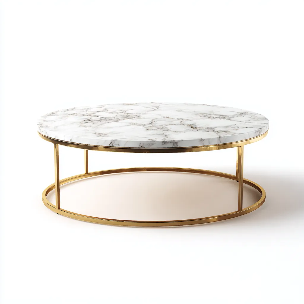 Tavolino da caffè marmo-metallo 85x85x40 cm - bianco-oro - stile moderno-Luxegolab