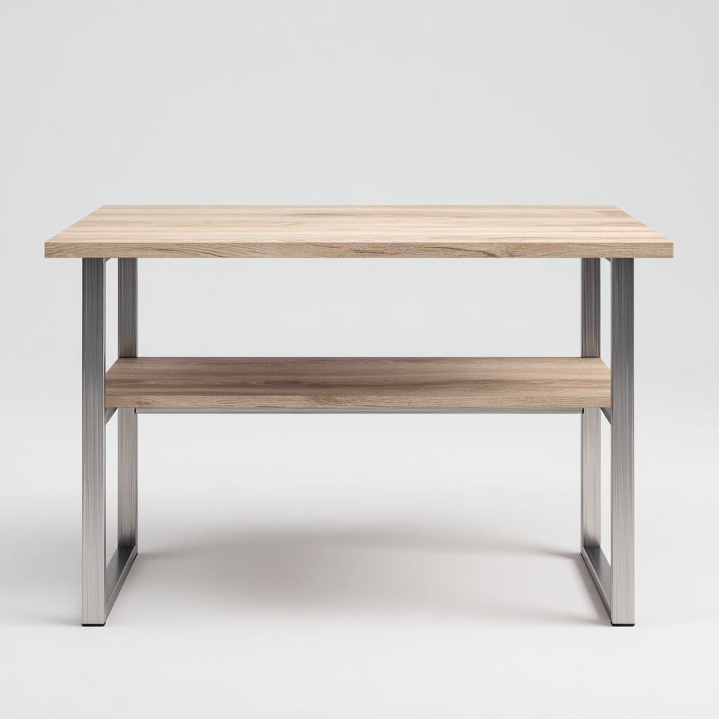 Scrivania in metallo e legno 135x70x75 cm colore marrone-argento design industriale per ufficio-Luxegolab