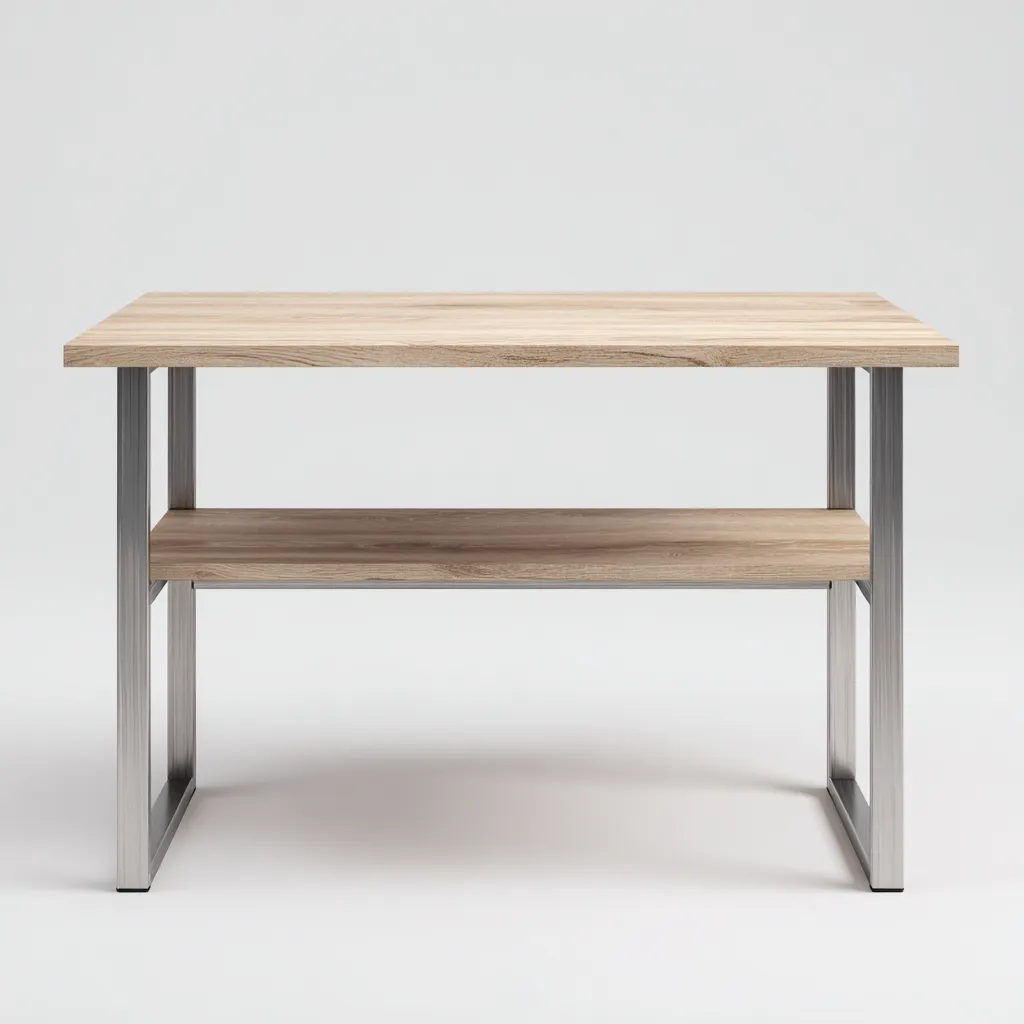 Scrivania in metallo e legno 135x70x75 cm colore marrone-argento design industriale per ufficio-Luxegolab