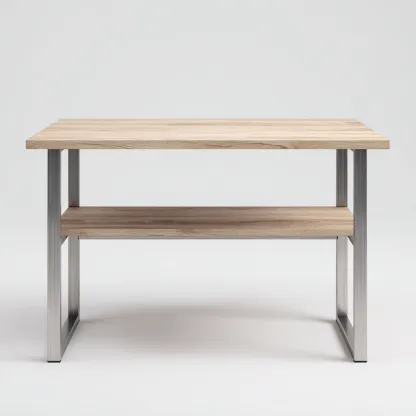 Scrivania in metallo e legno 135x70x75 cm colore marrone-argento design industriale per ufficio-Luxegolab