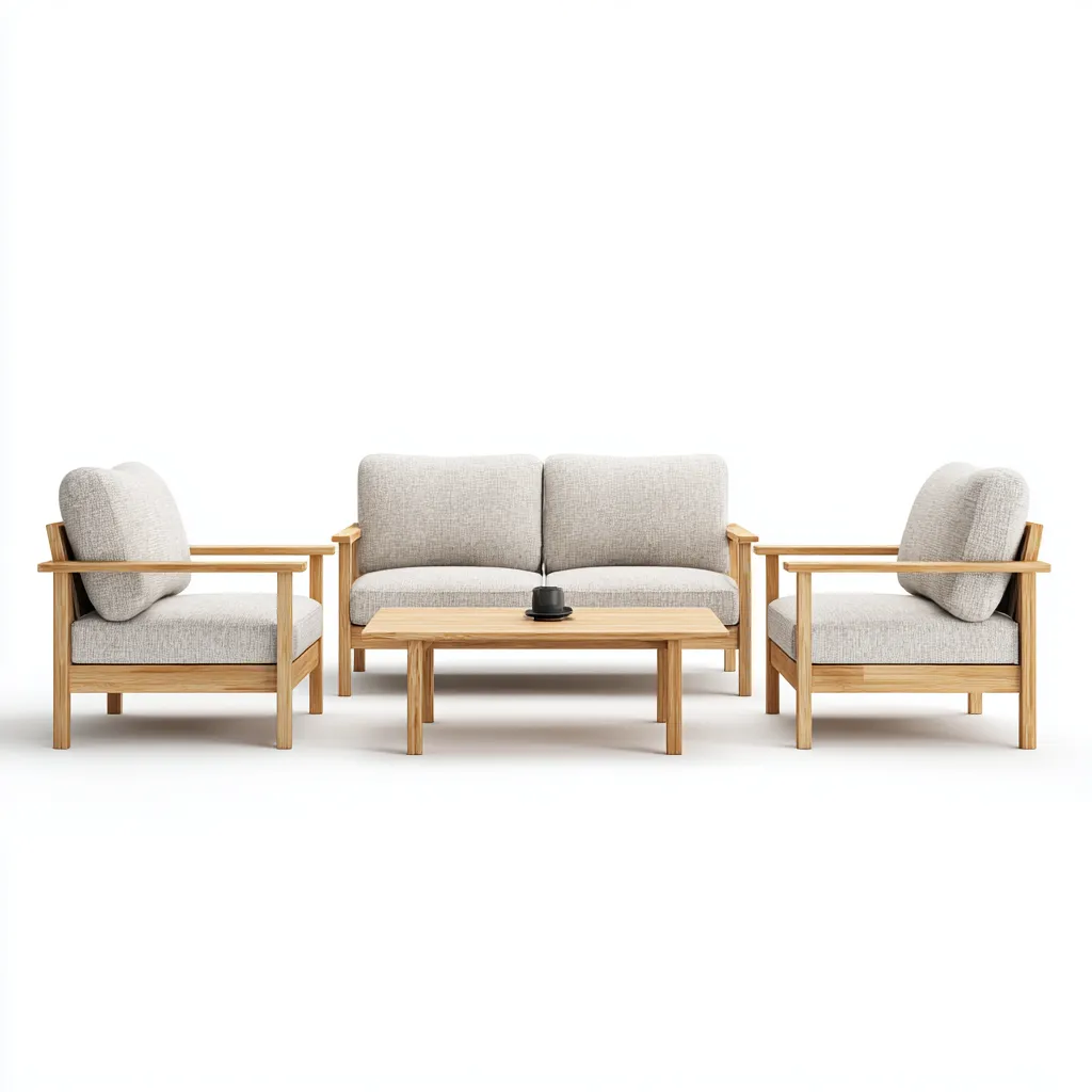 Set divani tessuto 205x88x82 cm - grigio-legno naturale - design minimalista-Luxegolab