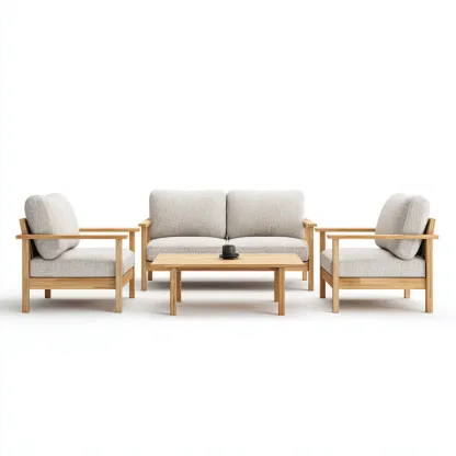 Set divani tessuto 205x88x82 cm - grigio-legno naturale - design minimalista-Luxegolab