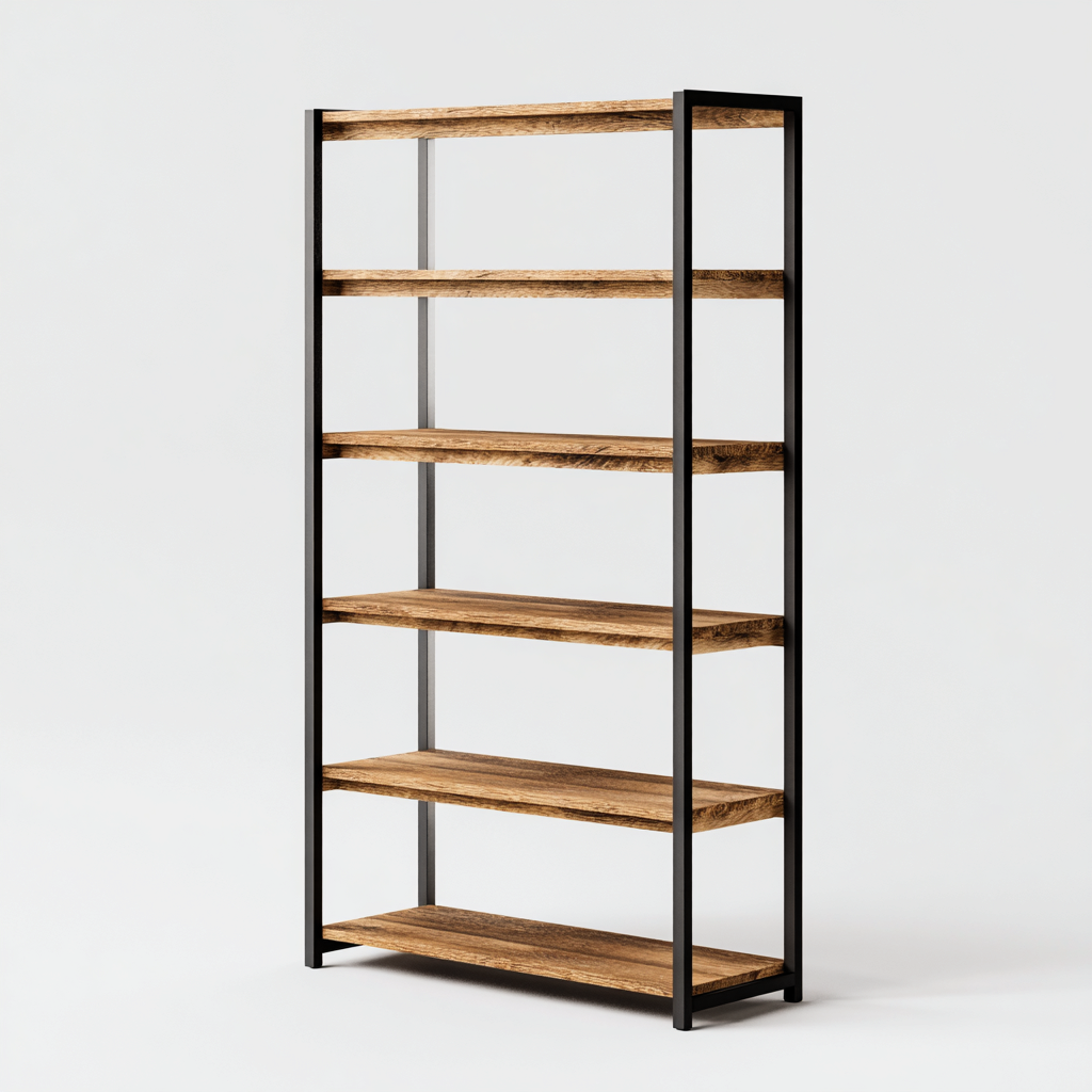 Librerie-legno-metallo 80x30x180 cm-rovere-nero-stile industriale-Luxegolab