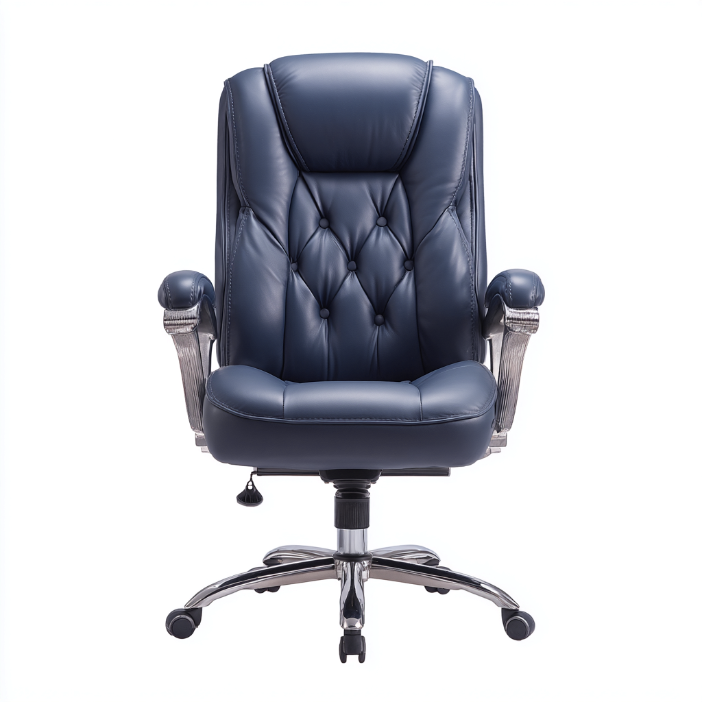 Sedia da ufficio in pelle ergonomica 65x55x118 cm colore blu scuro design moderno-Luxegolab