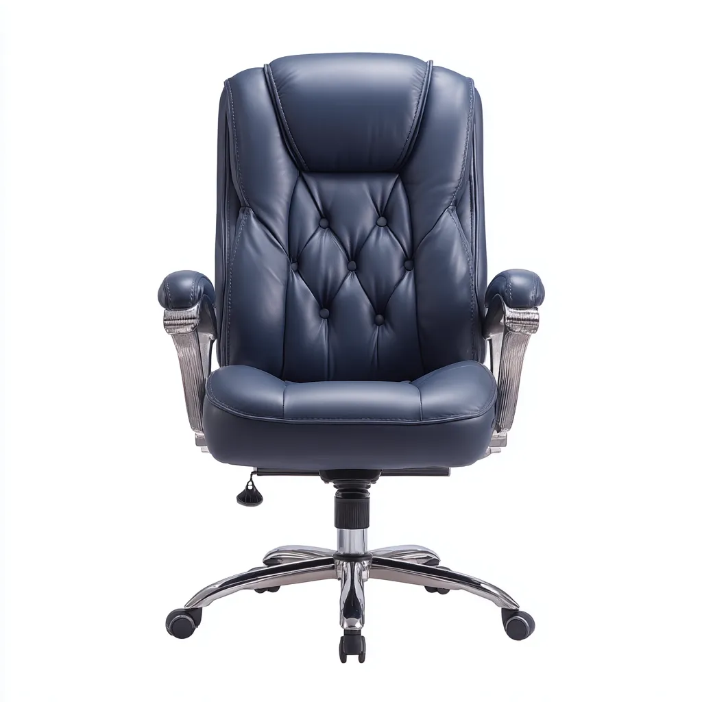 Sedia da ufficio in pelle ergonomica 65x55x118 cm colore blu scuro design moderno-Luxegolab