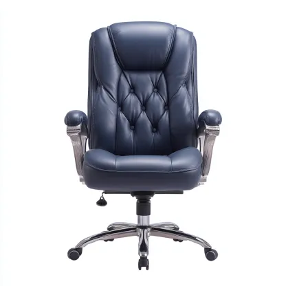 Sedia da ufficio in pelle ergonomica 65x55x118 cm colore blu scuro design moderno-Luxegolab