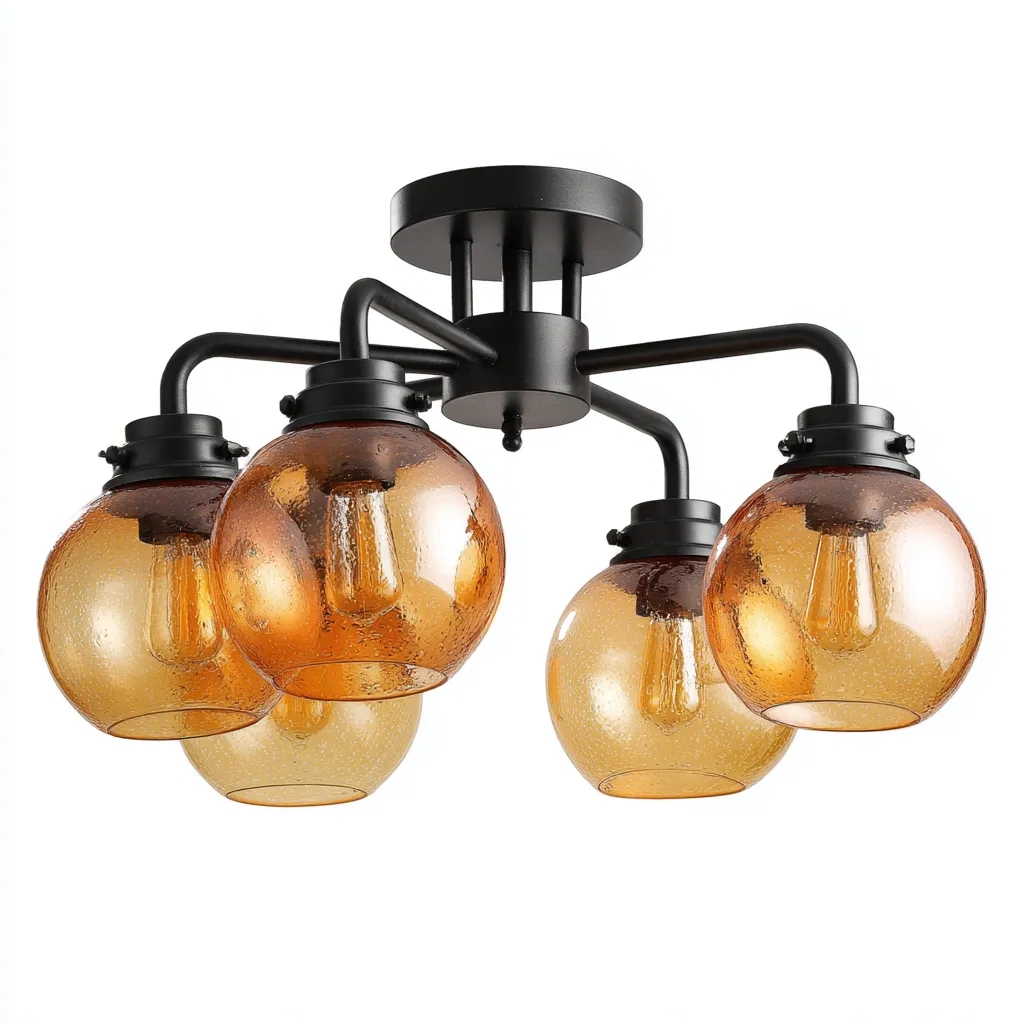 Lampada da soffitto in metallo nero e vetro ambra 48x48x28 cm - design moderno - per illuminazione interna-Luxegolab